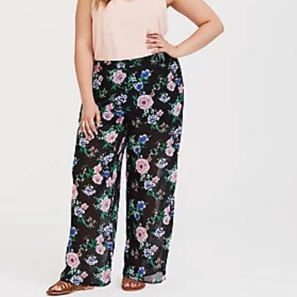 Torrid black floral chiffon pant size 2 - Picture 1 of 10